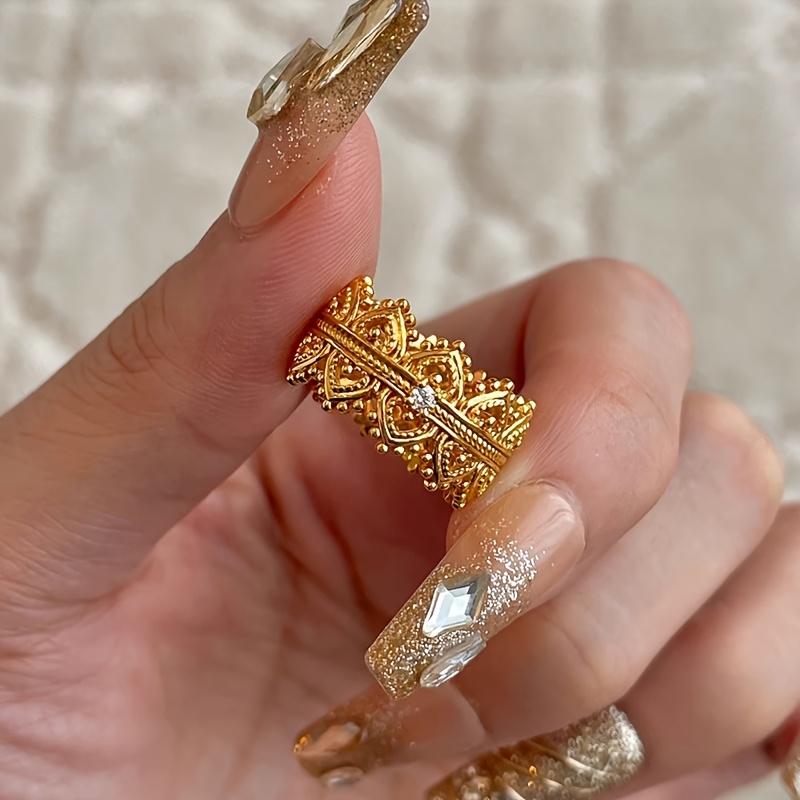 Boho Crown Open Ring with Rhinestone Accents
